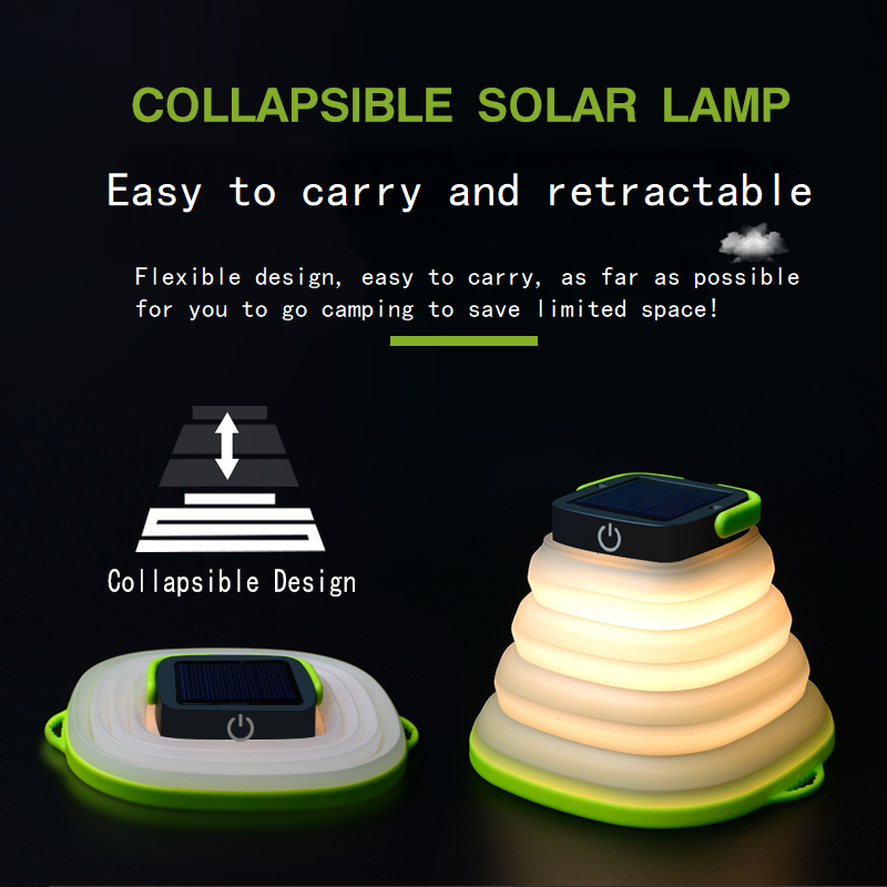 IP65 Silicon Collapsible Solar Lamp LED Collapsible Solar Camping Light USB Rechargeable