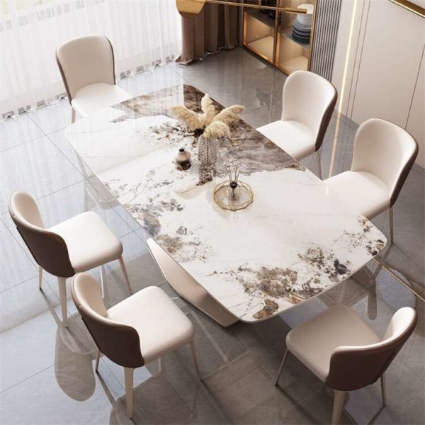 Quartz Stone Tabletop Luxury Wood Dining Table Set OEM ODM