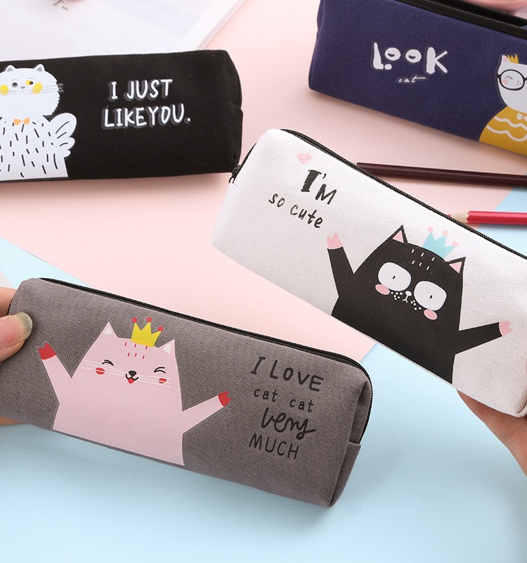 Customized Logo Acceptable Fashion Cartoon Canvas Pen Bag for Junior High School Pupils