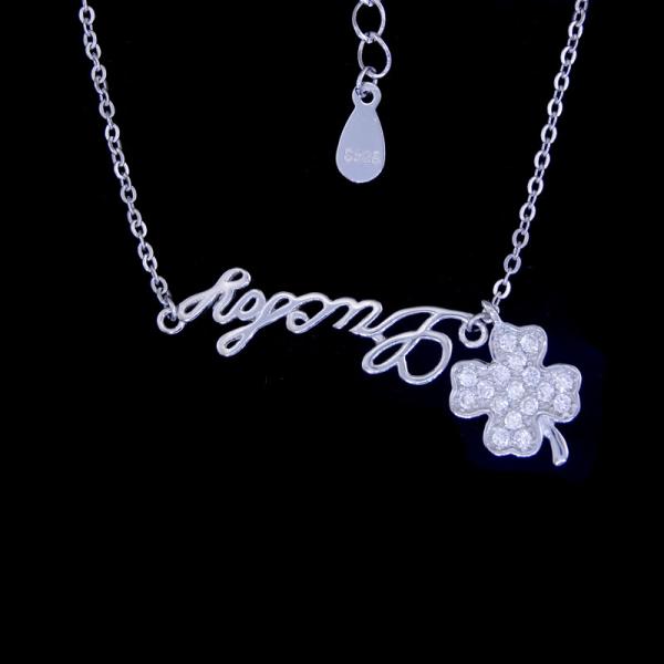 Cute Chinese Shape Cz Stone Necklace / 925 Silver Party Necklace For Young