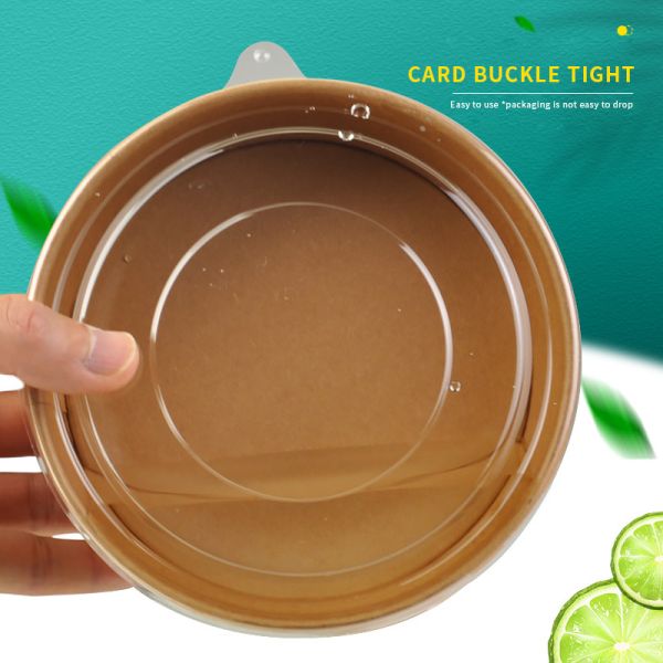 Stocked 1300ml Kraft Salad Bowls Disposable Paper Kraft Bowl With Lid