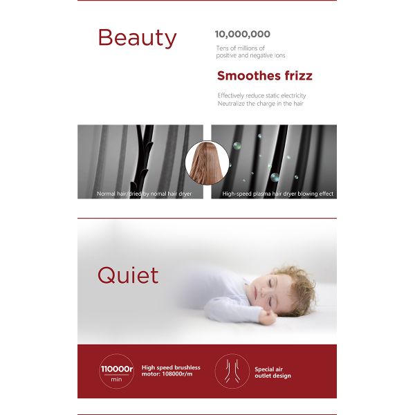 Styling Tools Electric Hair Dryer Negative Ionic Blow 1800W Portable